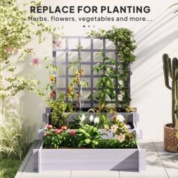 KORVIXA 3 Tier Wooden Garden Planters with Trellis in Grey - Size: 1.25kg - thumbnail 4