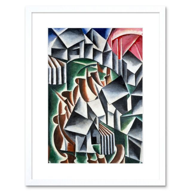 "Artery8 Wall Art Print Popova Birsk Suprematist Painting Framed in White - Size: W7"" x H9""" - image 1