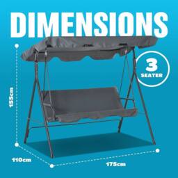 BARGAINS-GALORE 3 Seater Grey Garden Swing Chair Seat Hammock Swinging Metal Furniture - thumbnail 2