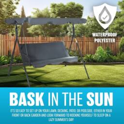 BARGAINS-GALORE 3 Seater Grey Garden Swing Chair Seat Hammock Swinging Metal Furniture - thumbnail 4