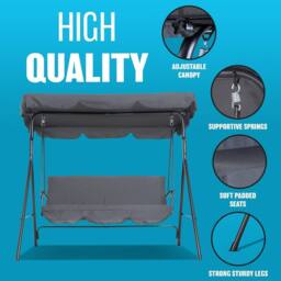 BARGAINS-GALORE 3 Seater Grey Garden Swing Chair Seat Hammock Swinging Metal Furniture - thumbnail 7