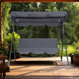BARGAINS-GALORE 3 Seater Grey Garden Swing Chair Seat Hammock Swinging Metal Furniture - thumbnail 3