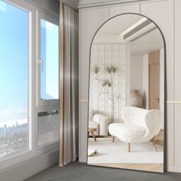 CASSILANDO Large 180cm Arch Black Floor Mirror 80cm Wide Standing/Hanging - Size: 180 cm x 80 cm x 1.4 cm - thumbnail 6
