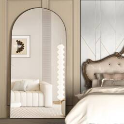 CASSILANDO Large 180cm Arch Black Floor Mirror 80cm Wide Standing/Hanging - Size: 180 cm x 80 cm x 1.4 cm - thumbnail 3