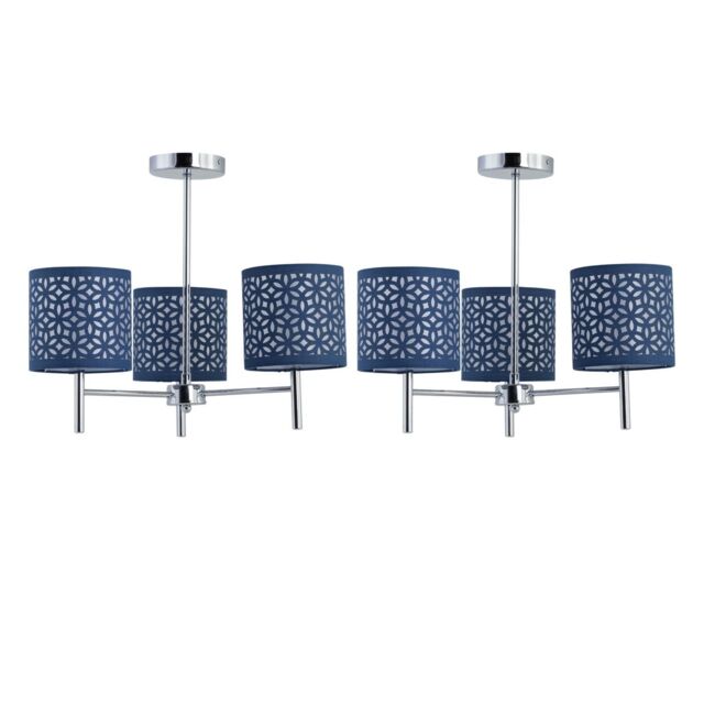 First Choice Lighting Set of 2 Brea - Chrome 3 Light Fittings with Navy Blue Cut Out Shades in Silver - image 1
