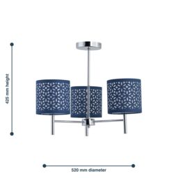 First Choice Lighting Set of 2 Brea - Chrome 3 Light Fittings with Navy Blue Cut Out Shades in Silver - thumbnail 6