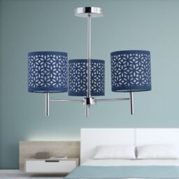 First Choice Lighting Set of 2 Brea - Chrome 3 Light Fittings with Navy Blue Cut Out Shades in Silver - thumbnail 4