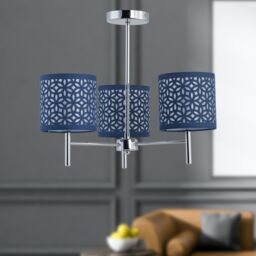 First Choice Lighting Set of 2 Brea - Chrome 3 Light Fittings with Navy Blue Cut Out Shades in Silver - thumbnail 5
