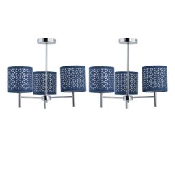 First Choice Lighting Set of 2 Brea - Chrome 3 Light Fittings with Navy Blue Cut Out Shades in Silver