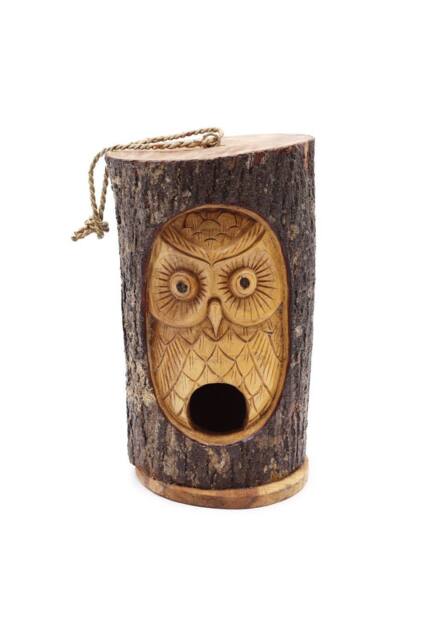 KDMD Tree Trunk Face - Bird House - Wise Owl in Brown - image 1