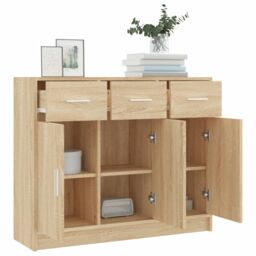 Berkfield Home Sideboard Sonoma Oak 91x28x75 cm Engineered Wood in Brown - Size: 91 x 28 x 75 cm - thumbnail 4