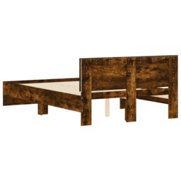Berkfield Home Bed Frame with Headboard & LED Smoked Oak 120x200 cm in Brown - Size: Small Double - thumbnail 9