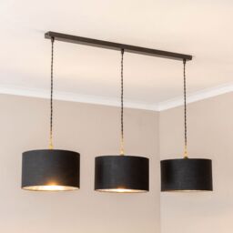 ValueLights Reni Metallic Drum Shade 3 Drop Bar Black Diner Ceiling Pendant Light in Silver - thumbnail 1