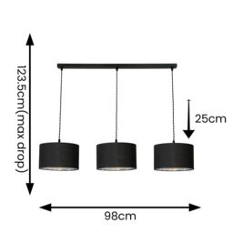 ValueLights Reni Metallic Drum Shade 3 Drop Bar Black Diner Ceiling Pendant Light in Silver - thumbnail 7