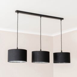 ValueLights Reni Metallic Drum Shade 3 Drop Bar Black Diner Ceiling Pendant Light in Silver - thumbnail 3