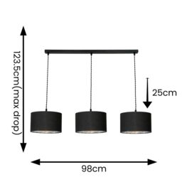 ValueLights Reni Metallic Drum Shade 3 Drop Bar Black Diner Ceiling Pendant Light in Silver - thumbnail 4