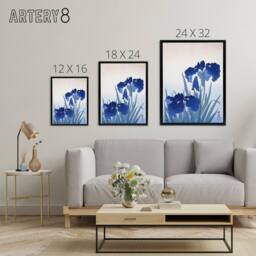 "Artery8 Blue Iris Flowers Floral Japanese Framed Canvas Wall Art Print Koson - Size: W12"" x H16""" - thumbnail 4