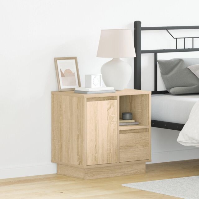 Berkfield Home Bedside Cabinet with LED Sonoma Oak 50x34, 5x50 cm in Brown - image 1