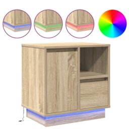 Berkfield Home Bedside Cabinet with LED Sonoma Oak 50x34, 5x50 cm in Brown - thumbnail 4