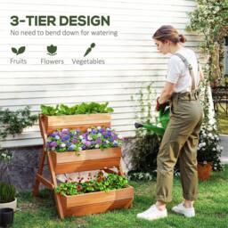 EONLION Brown-3 Tier Raised Garden Bed Wooden Elevated Planter in Brown - Size: 100g - thumbnail 4