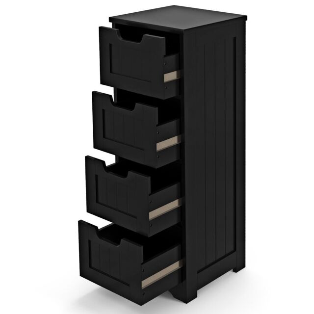 Gymax Bathroom Storage Cabinet Freestanding Storage Organizer Side Table in Black - image 1
