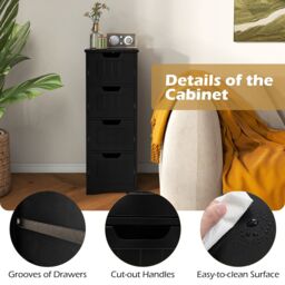 Gymax Bathroom Storage Cabinet Freestanding Storage Organizer Side Table in Black - thumbnail 4