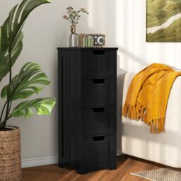 Gymax Bathroom Storage Cabinet Freestanding Storage Organizer Side Table in Black - thumbnail 9