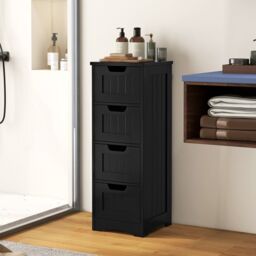 Gymax Bathroom Storage Cabinet Freestanding Storage Organizer Side Table in Black - thumbnail 3