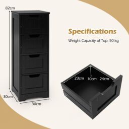 Gymax Bathroom Storage Cabinet Freestanding Storage Organizer Side Table in Black - thumbnail 2