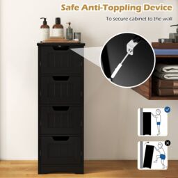 Gymax Bathroom Storage Cabinet Freestanding Storage Organizer Side Table in Black - thumbnail 6