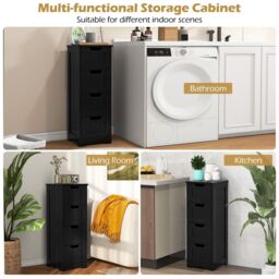 Gymax Bathroom Storage Cabinet Freestanding Storage Organizer Side Table in Black - thumbnail 7