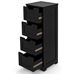 Gymax Bathroom Storage Cabinet Freestanding Storage Organizer Side Table in Black - thumbnail 1