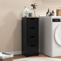 Gymax Bathroom Storage Cabinet Freestanding Storage Organizer Side Table in Black - thumbnail 8