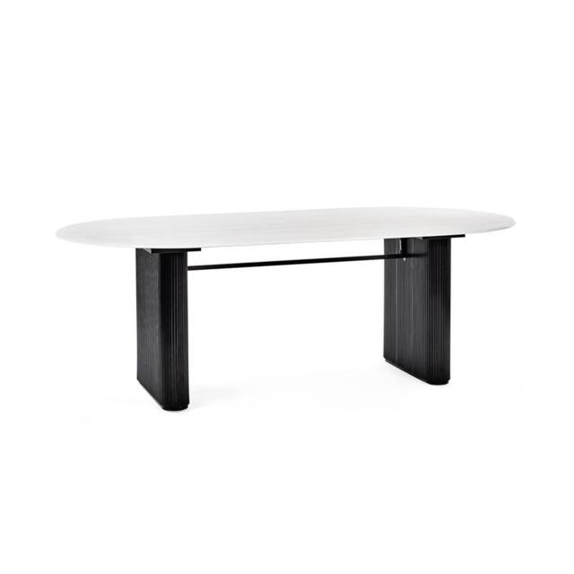 Cheshire Premium Belluno 220cm White Stone Effect Oval Dining Table - image 1