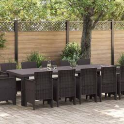 Berkfield Home 13 Piece Garden Dining Set with Cushions Brown Poly Rattan - thumbnail 2