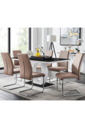 FurnitureboxUK Giovani High Gloss & Glass Dining Table & 6 Lorenzo Chairs Set in Beige - thumbnail 1