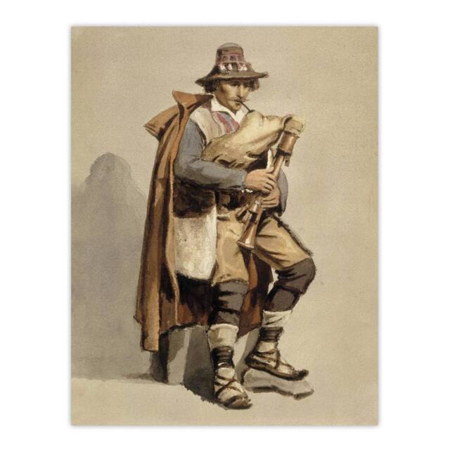 "Artery8 Albert Edelfelt Bagpiper Watercolour Portrait Wall Art Print in Beige - Size: W12"" x H16""" - image 1