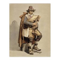 "Artery8 Albert Edelfelt Bagpiper Watercolour Portrait Wall Art Print in Beige - Size: W12"" x H16""" - thumbnail 1