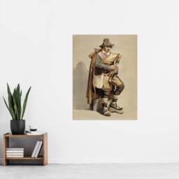 "Artery8 Albert Edelfelt Bagpiper Watercolour Portrait Wall Art Print in Beige - Size: W12"" x H16""" - thumbnail 4