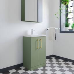 Balterley Bathroom Vanity Basin Unit, Brushed Brass Handles, 500mm, Satin Green - thumbnail 3