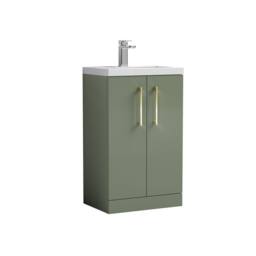 Balterley Bathroom Vanity Basin Unit, Brushed Brass Handles, 500mm, Satin Green - thumbnail 1