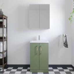 Balterley Bathroom Vanity Basin Unit, Brushed Brass Handles, 500mm, Satin Green - thumbnail 2