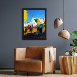"Artery8 Wall Art Print Glastonbury Music Festival 1987 Morning Oil Painting Large Framed Wall Décor Art in Black - Size: W18"" x H24""" - thumbnail 2