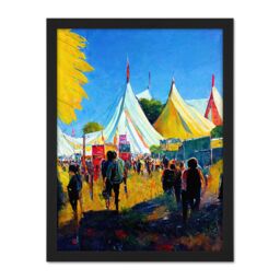 "Artery8 Wall Art Print Glastonbury Music Festival 1987 Morning Oil Painting Large Framed Wall Décor Art in Black - Size: W18"" x H24""" - thumbnail 1