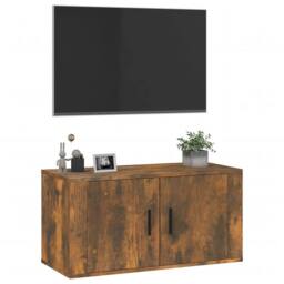 Berkfield Home Wall Mounted TV Cabinet Smoked Oak 80x34.5x40 cm in Brown - thumbnail 4