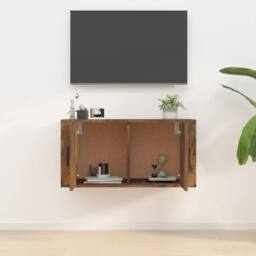 Berkfield Home Wall Mounted TV Cabinet Smoked Oak 80x34.5x40 cm in Brown - thumbnail 3