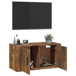 Berkfield Home Wall Mounted TV Cabinet Smoked Oak 80x34.5x40 cm in Brown - thumbnail 5