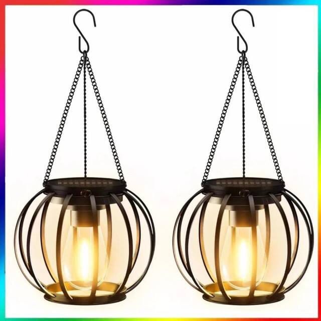 EONLION 2Pcs Solar Lanterns Waterproof Metal Hanging Solar Lights in Black - image 1