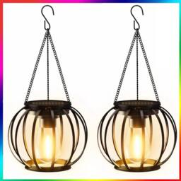 EONLION 2Pcs Solar Lanterns Waterproof Metal Hanging Solar Lights in Black - thumbnail 1