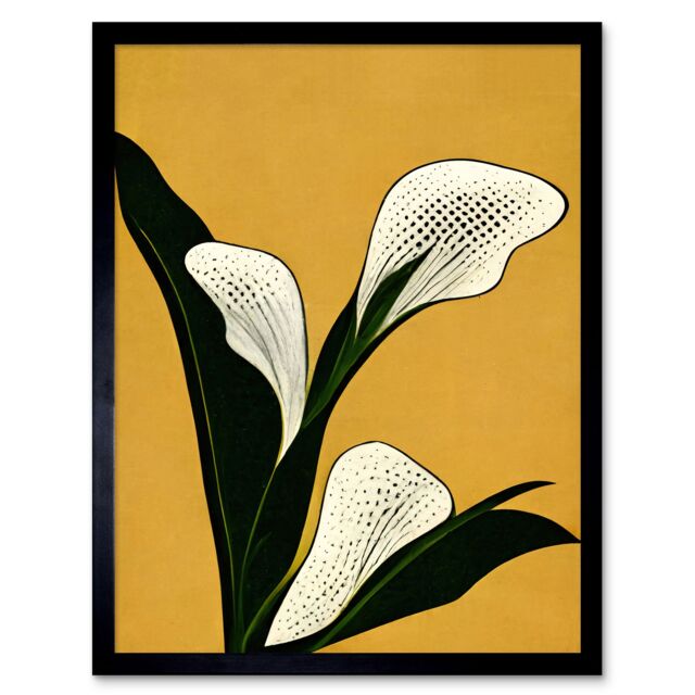 "Artery8 Wall Art Print Art Deco Pop Art White Calla Lily Flower Plant Art Framed in Black - Size: W12"" x H16""" - image 1